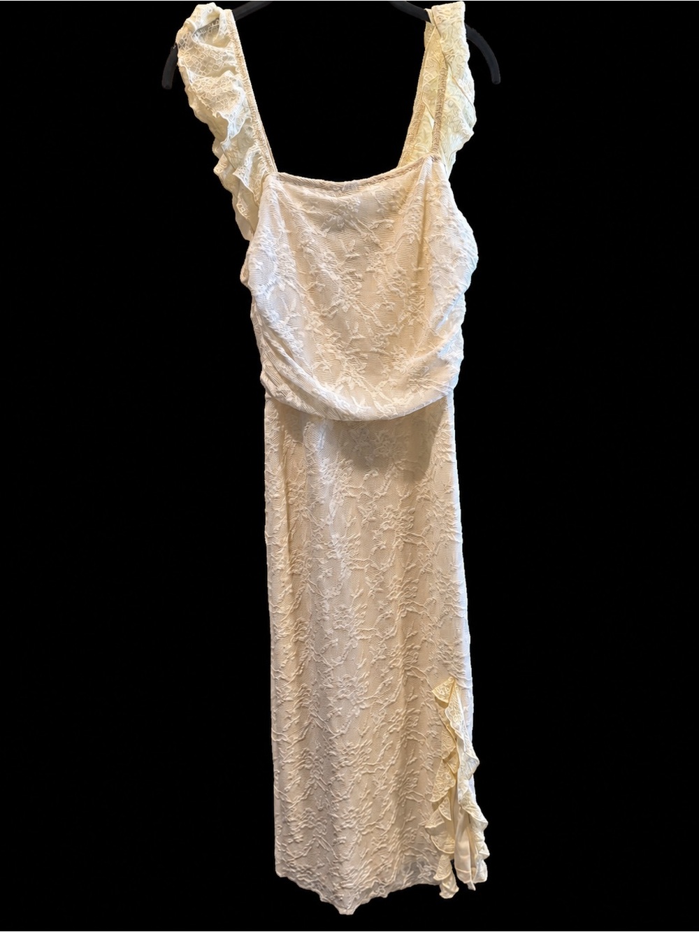 White Lace Ruffled Strap Maxi Dress